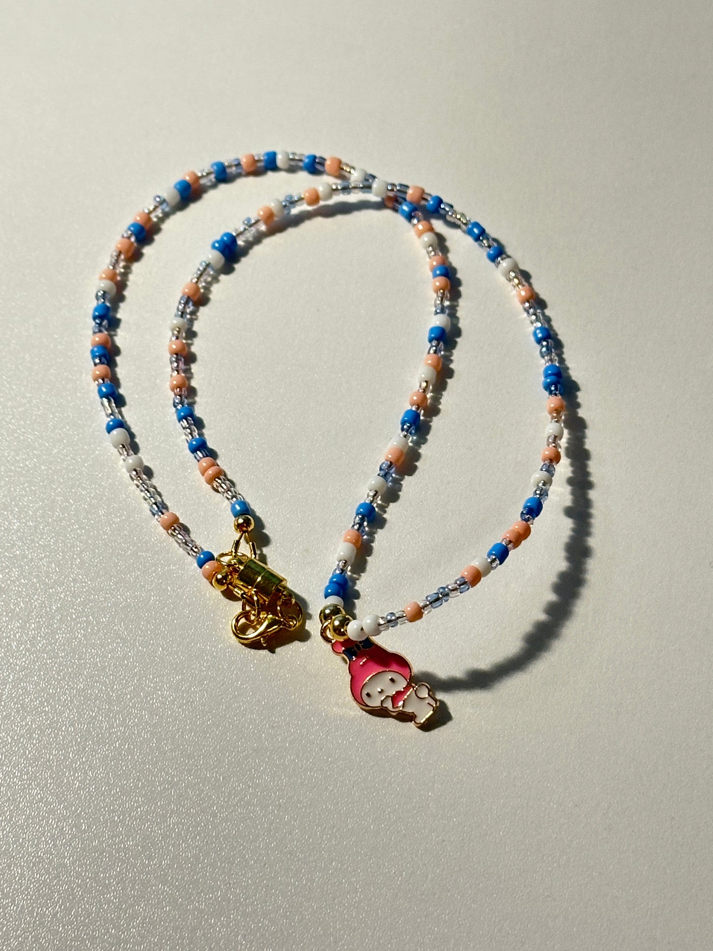 Blue & Pink Beaded Necklace with Sanrio Enamel Charm
