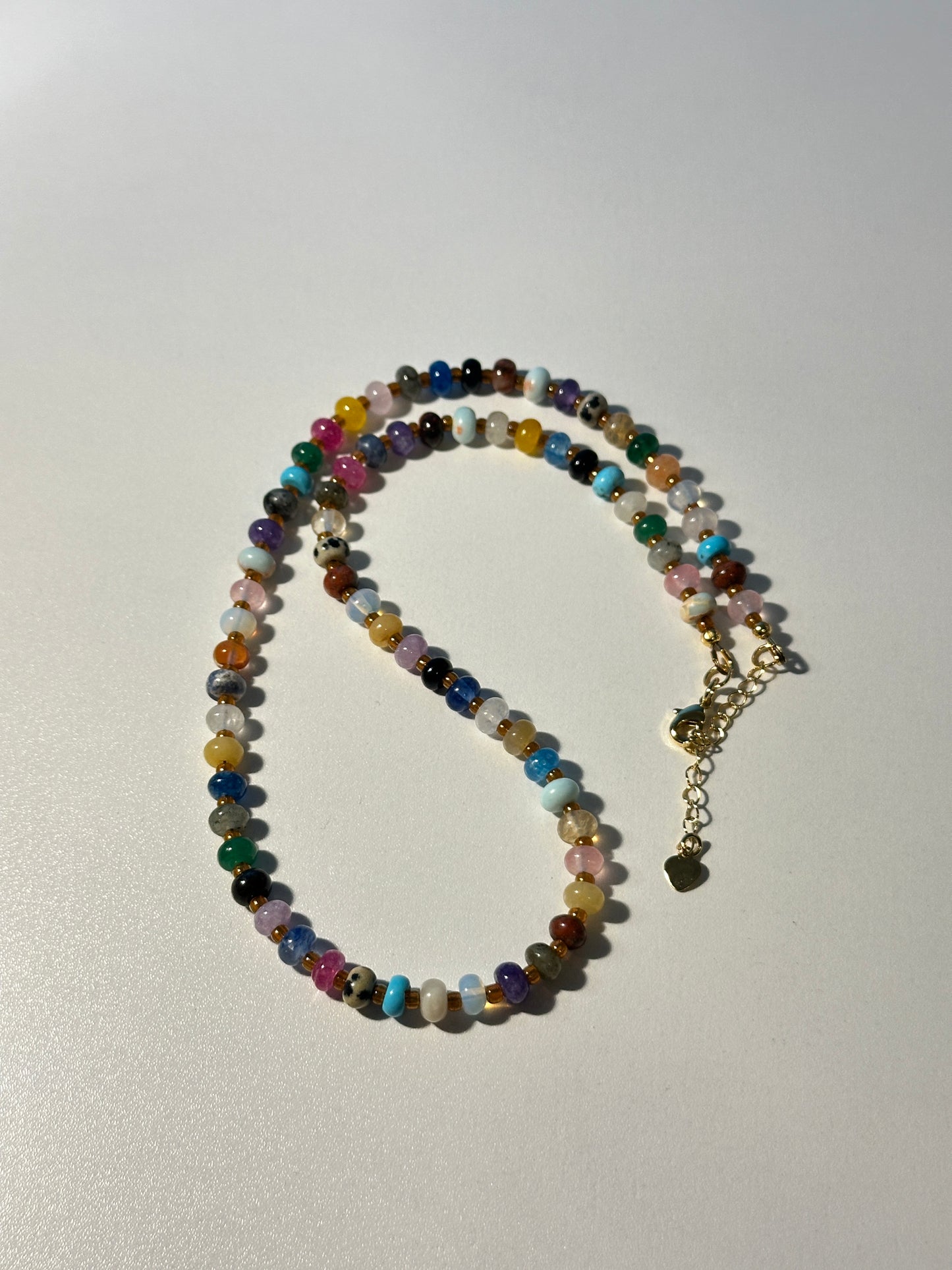 Mixed Gemstone Necklace – Seed Beads & Gold Clasp