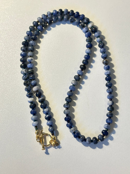 6mm Sodalite Rondelle & Chrome Blue Seed Bead Necklace