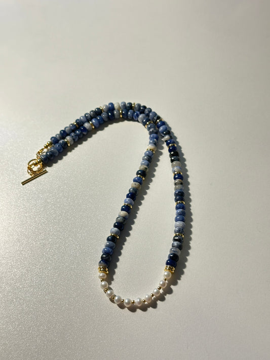 6mm Sodalite & 4.5mm Freshwater Pearl Necklace