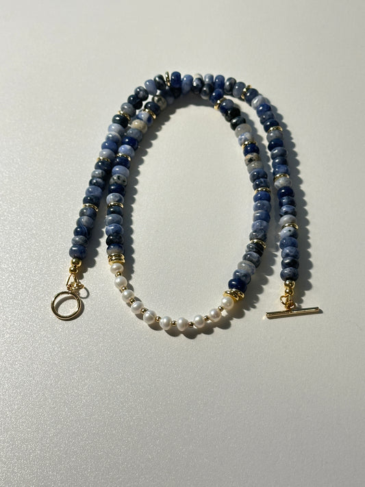 6mm Sodalite & 4.5mm Freshwater Pearl Necklace