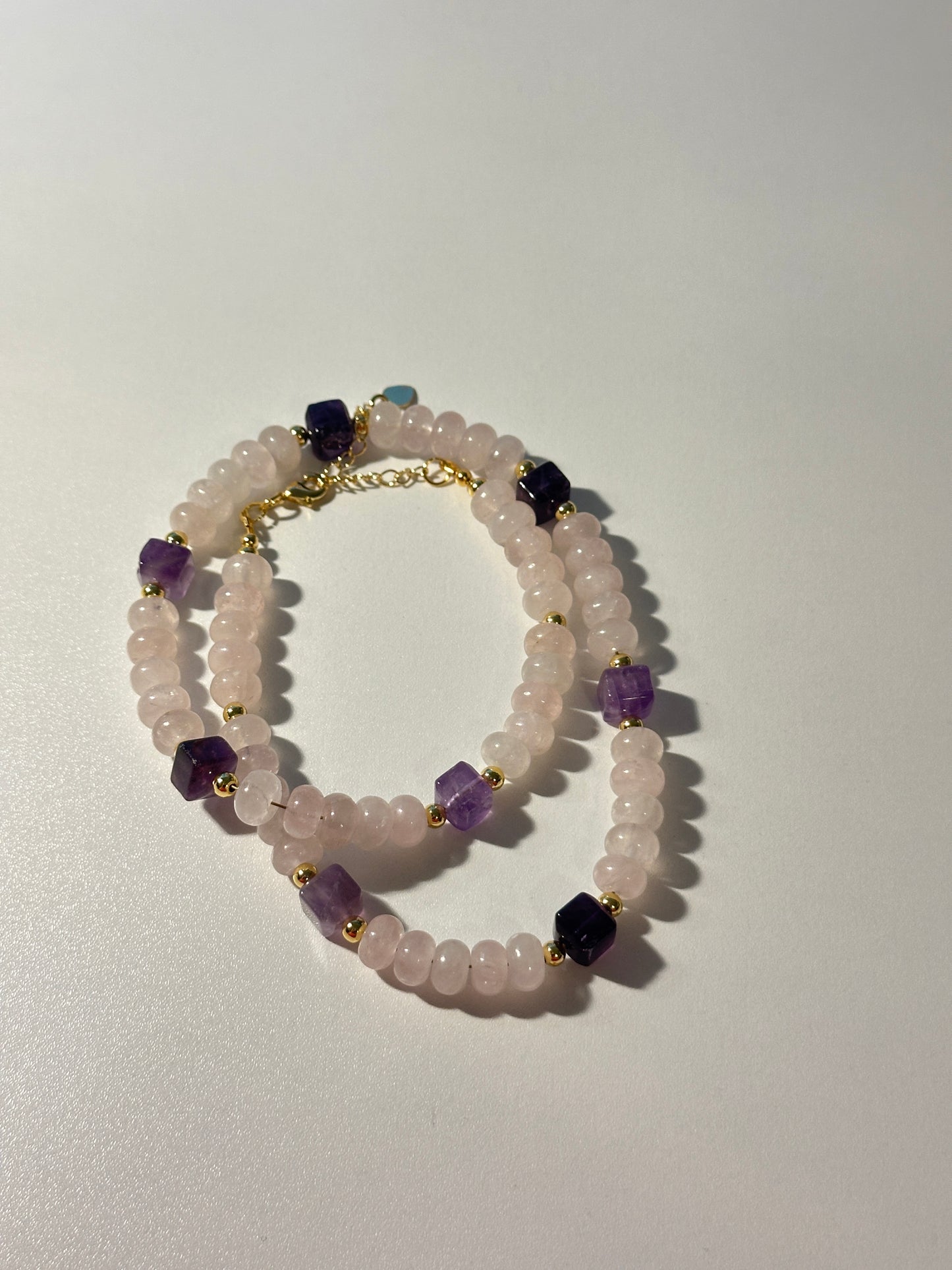 8mm Rose Quartz with 8mm Amethyst Cube Beads
