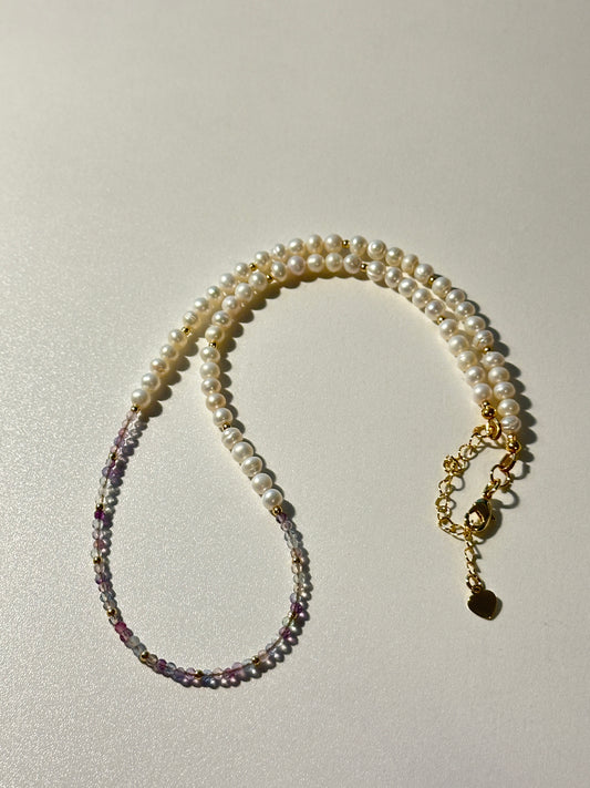 4.5mm Freshwater Pearl & 2mm Ombre Fluorite Necklace