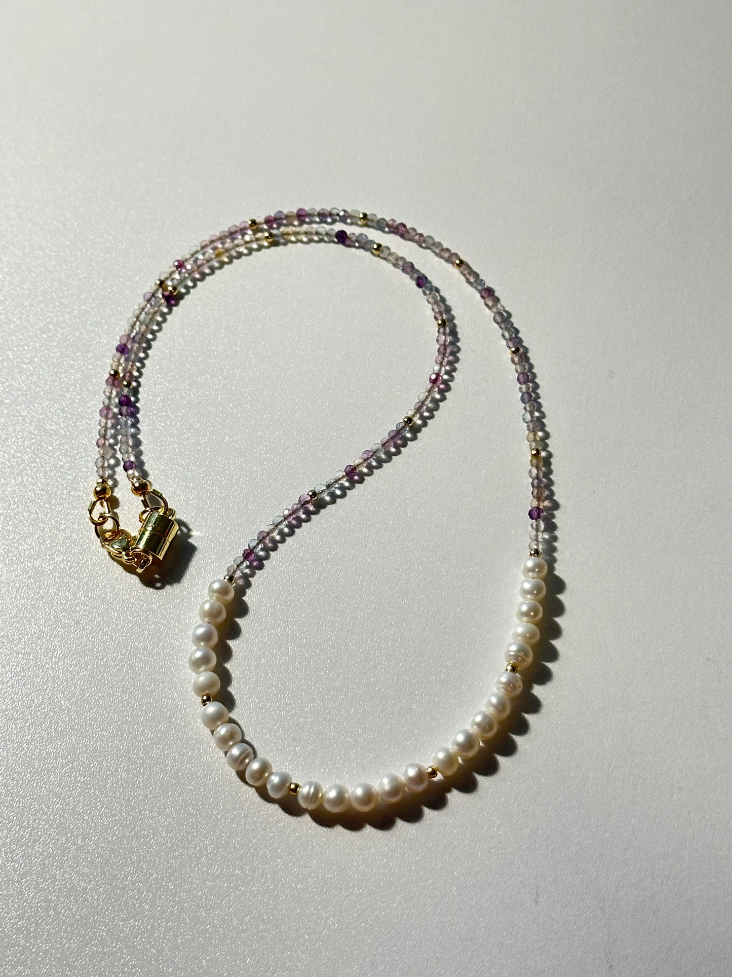 2mm Ombre Fluorite & 4.5mm Freshwater Pearl Necklace