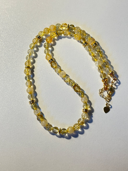 6mm Round Citrine Necklace with Gold Spacers