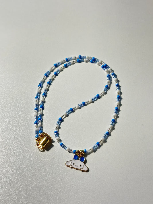 Blue & White Seed Bead Necklace with Sanrio Charm