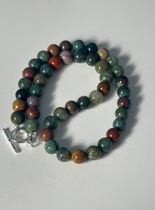 10mm Multicolor Round Jasper Beaded Necklace