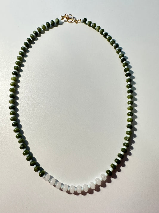 6mm White Jade & Olivine Jade with Light Blue Seed Bead Spacers