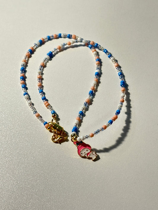 Blue & Pink Beaded Necklace with Sanrio Enamel Charm