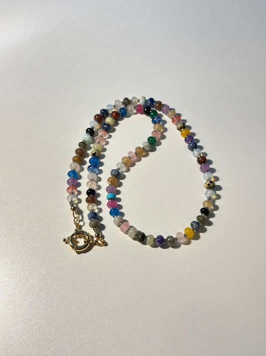 Mixed Gemstone Necklace – Seed Beads & Gold Clasp