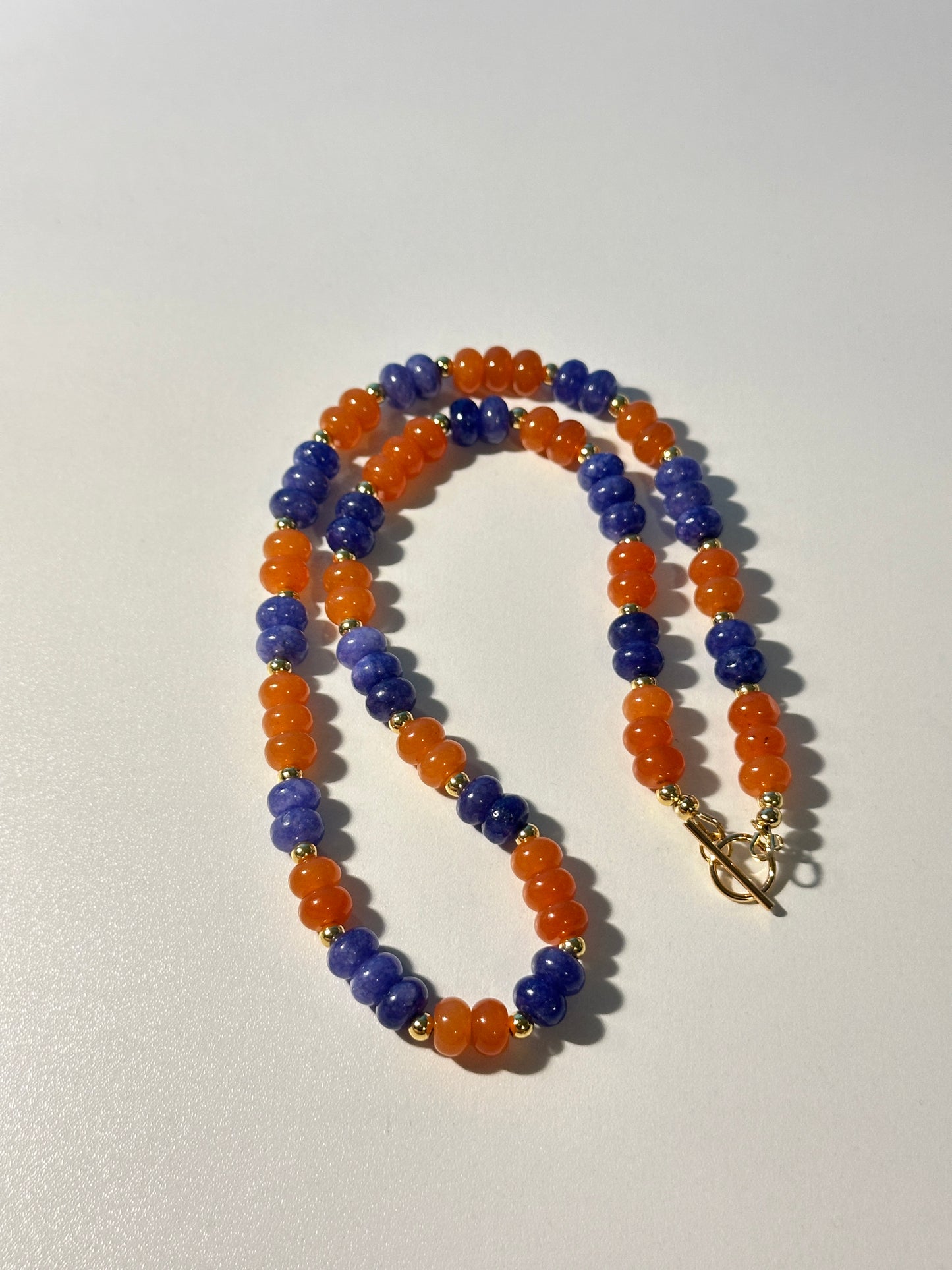 Blue & Orange Jade Necklace – Silver Spacers, Silver Clasp