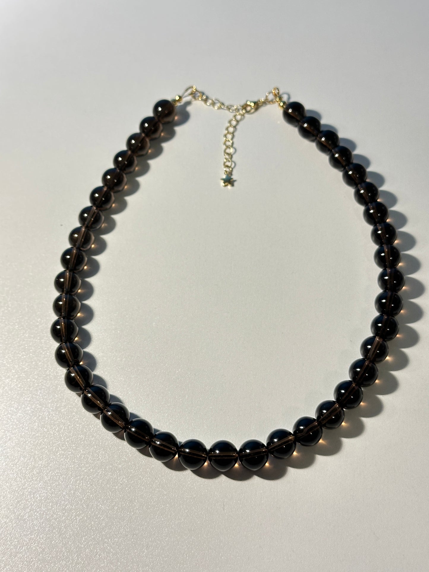 Smoky Quartz Beaded Necklace – Gold Clasp