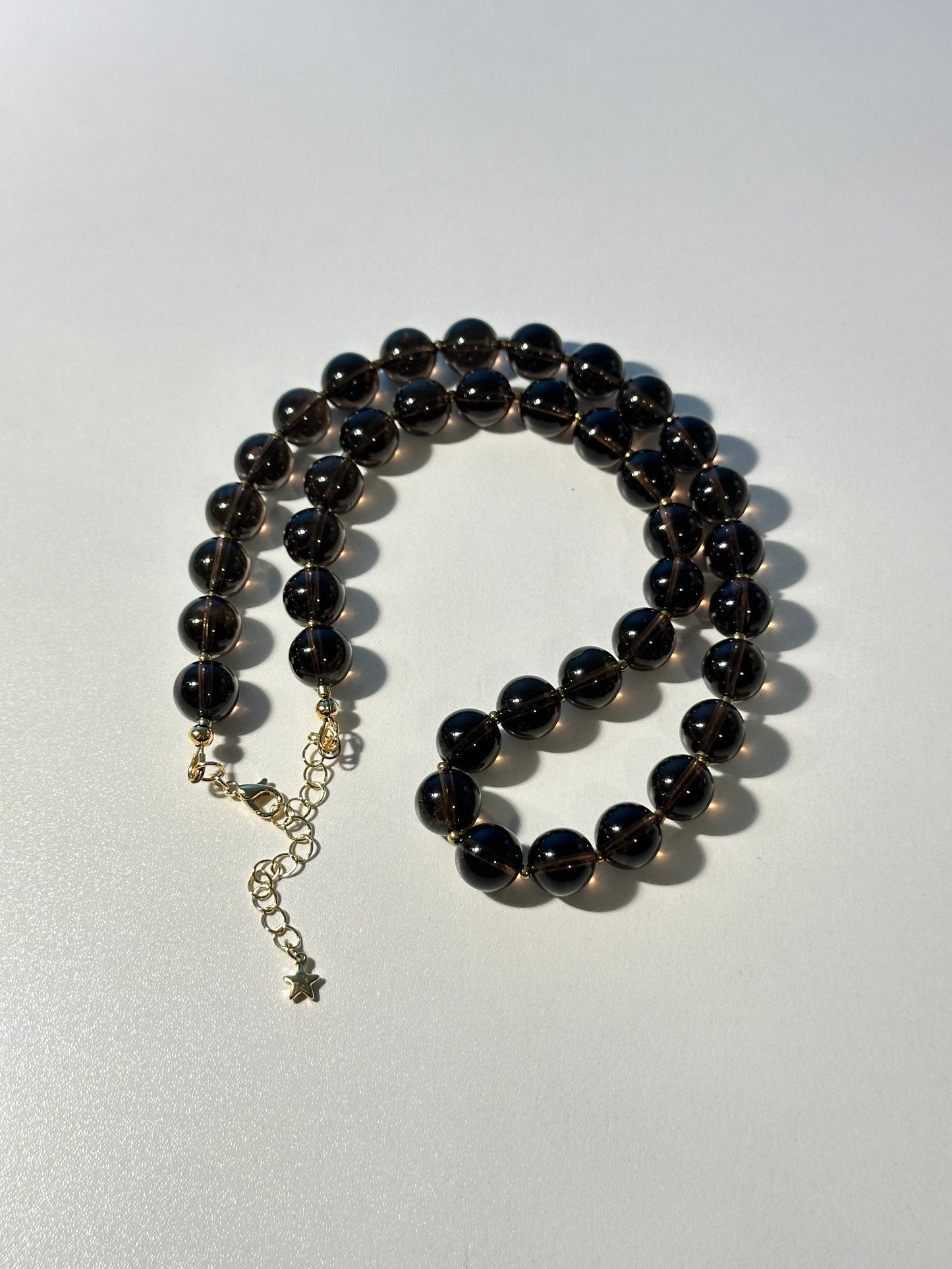 Smoky Quartz Necklace with Color Shifting Spacers – Gold Clasp