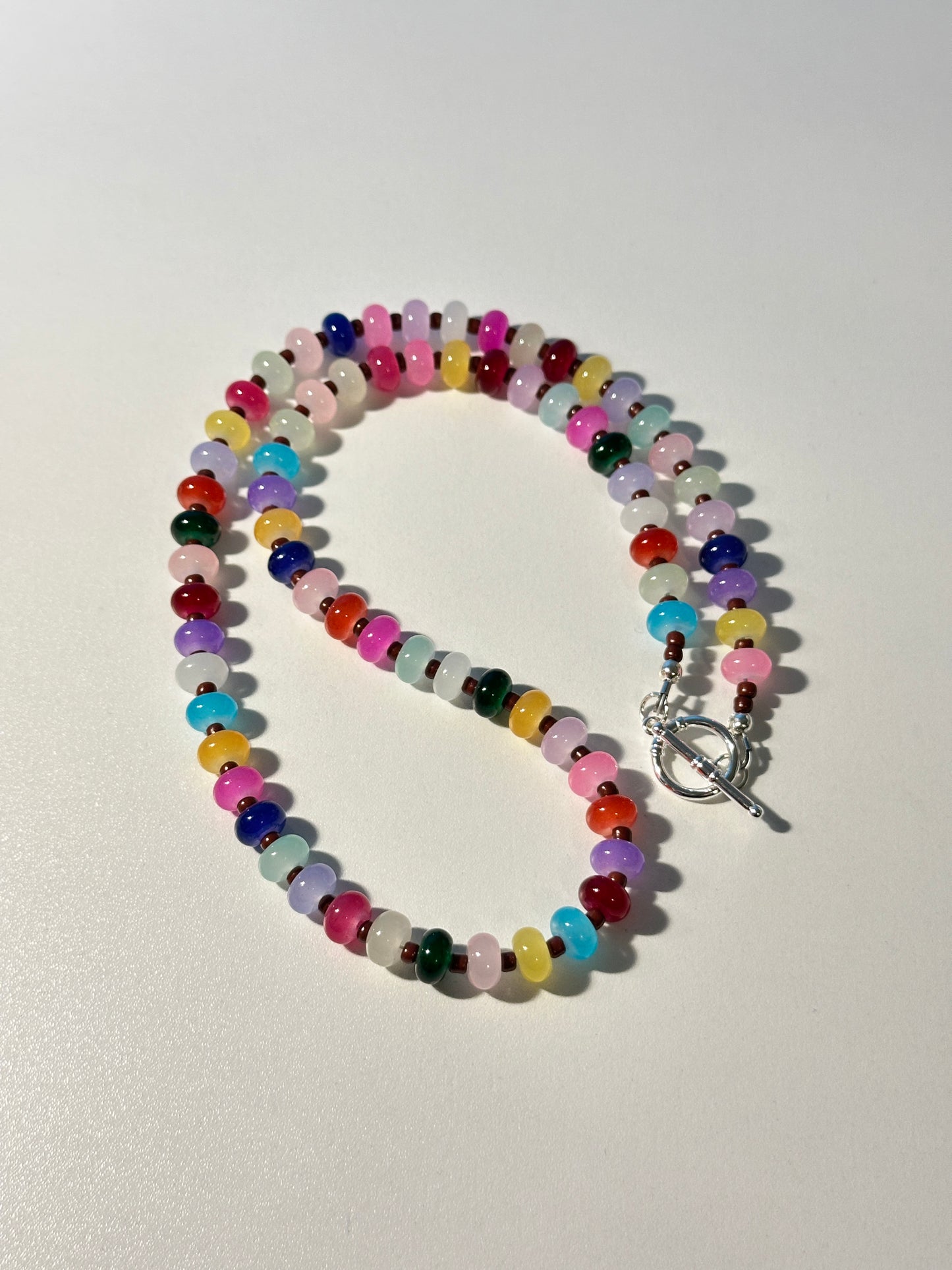 Rainbow Glass Rondelle Necklace – Silver Clasp