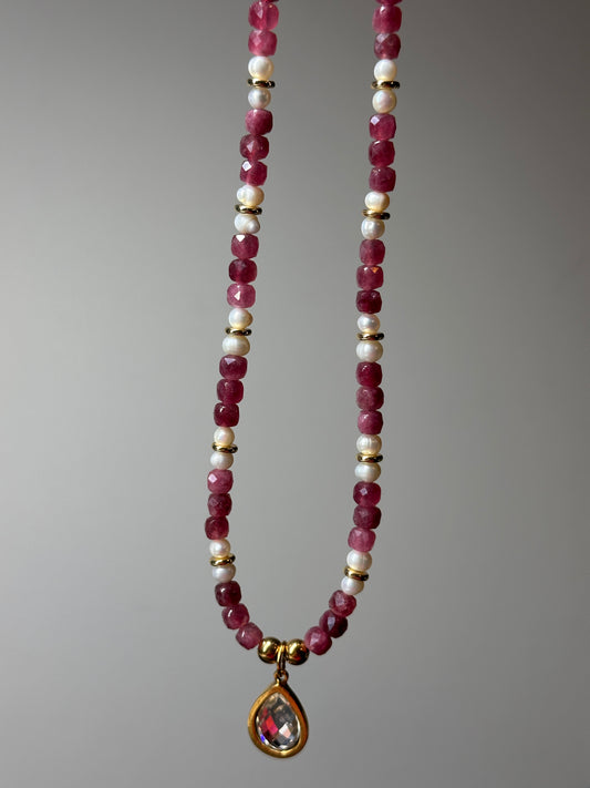 Ruby Kiss Pearl Necklace