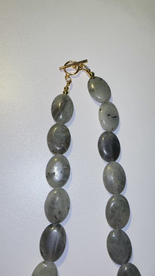 18mm Green Labradorite Oval Beaded Necklace