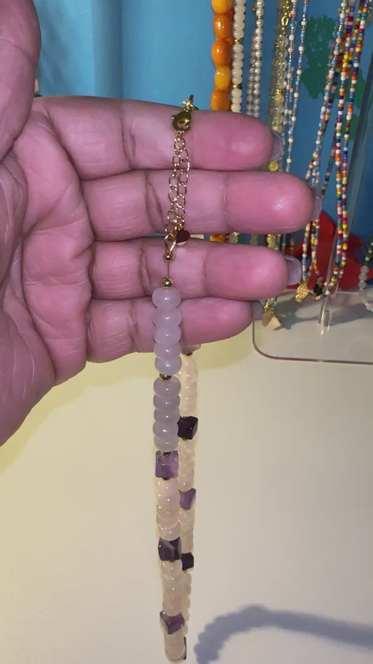 8mm Rose Quartz with 8mm Amethyst Cube Beads